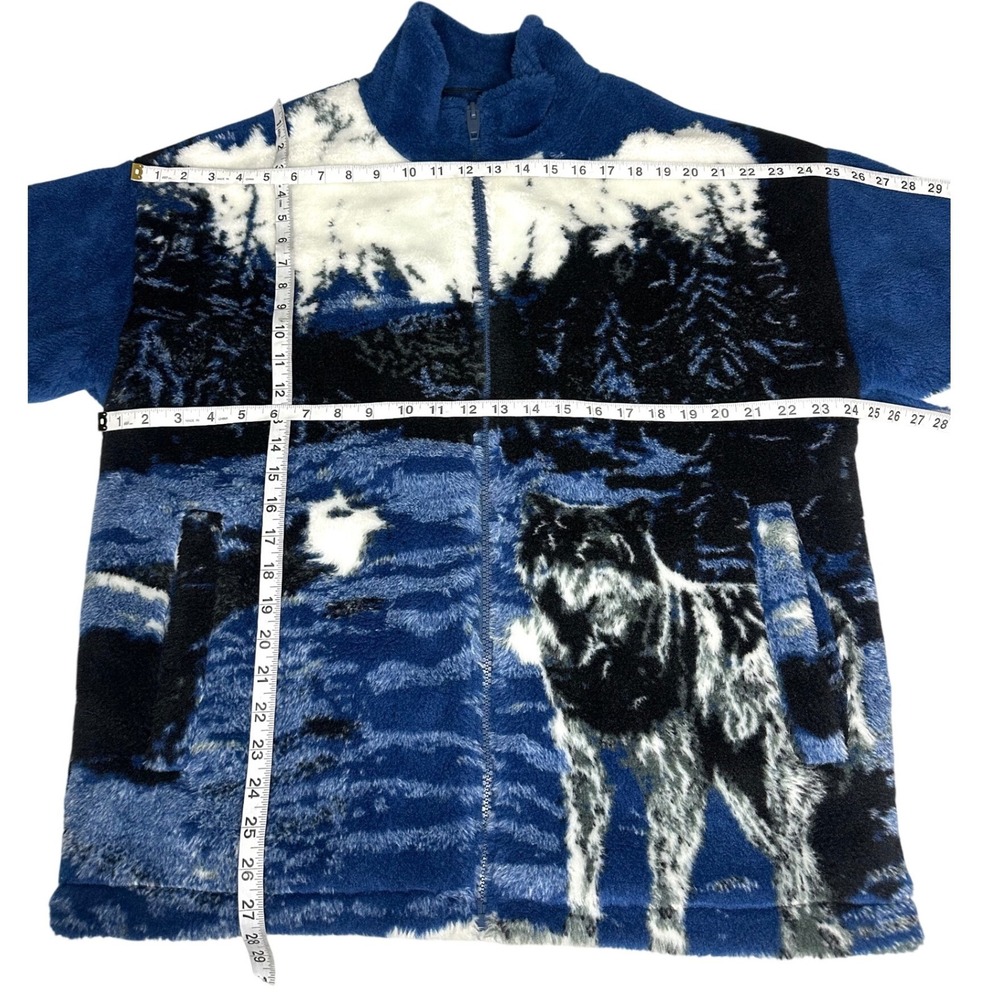 Zara Wolf Landscape Design Borg Teddy Mock Neck Full Zip Fleece‎ Jacket Size M - Picture 10 of 15